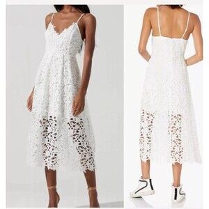 ASTR THE LABEL WHITE LACE MIDI DRESS SPAGHETTI STRAPS LINED WOMENS Large Bride